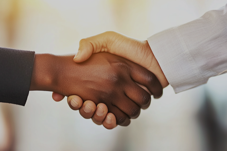 A close-up of a handshake between two professionals, symbolizing Virtual Tasks Group's commitment to strategic business consulting, innovative business solutions, and customized business strategies.